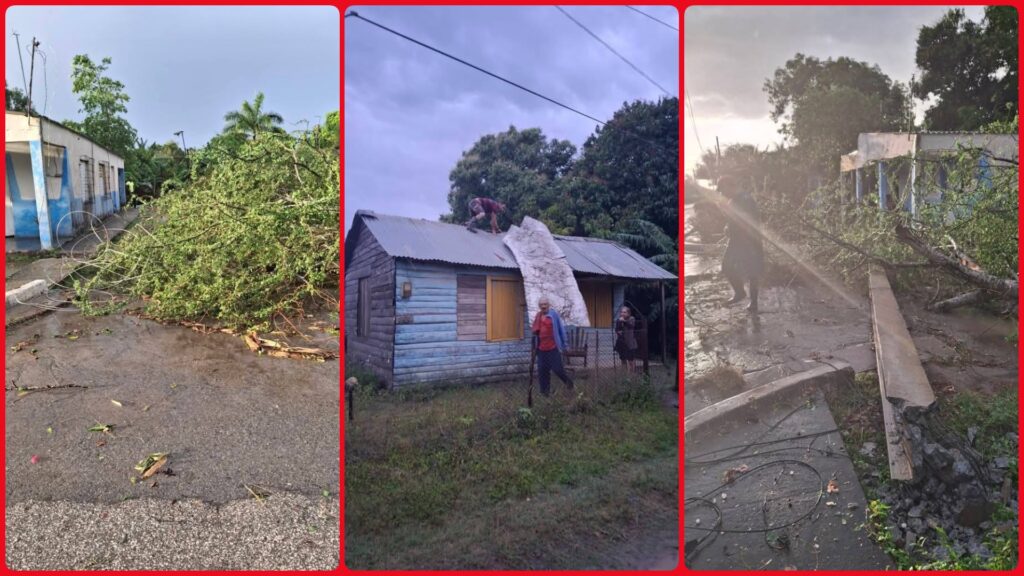 Daños por tormenta afectando calles y viviendas.