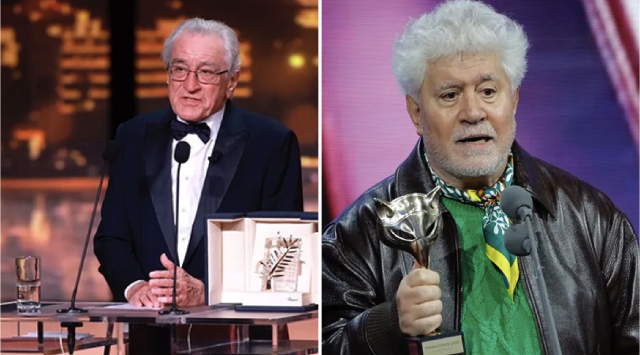 Dos hombres recibiendo premios en eventos distintos.