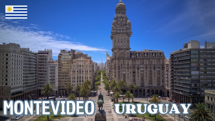 Vista aérea de Montevideo, Uruguay, edificio icónico.
