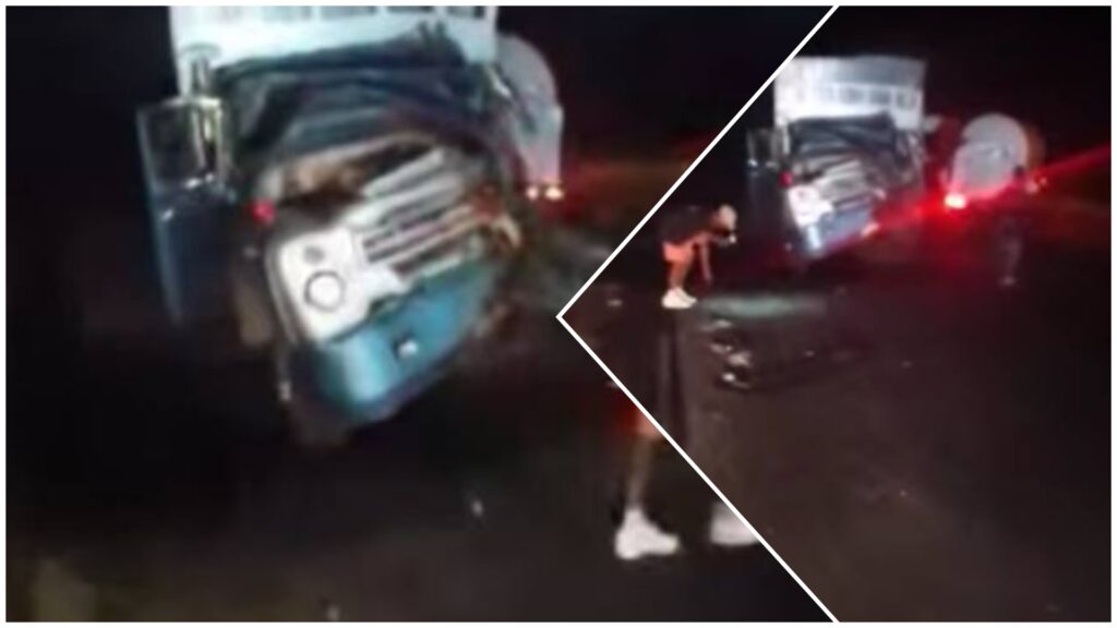 Accidente de camión en carretera nocturna