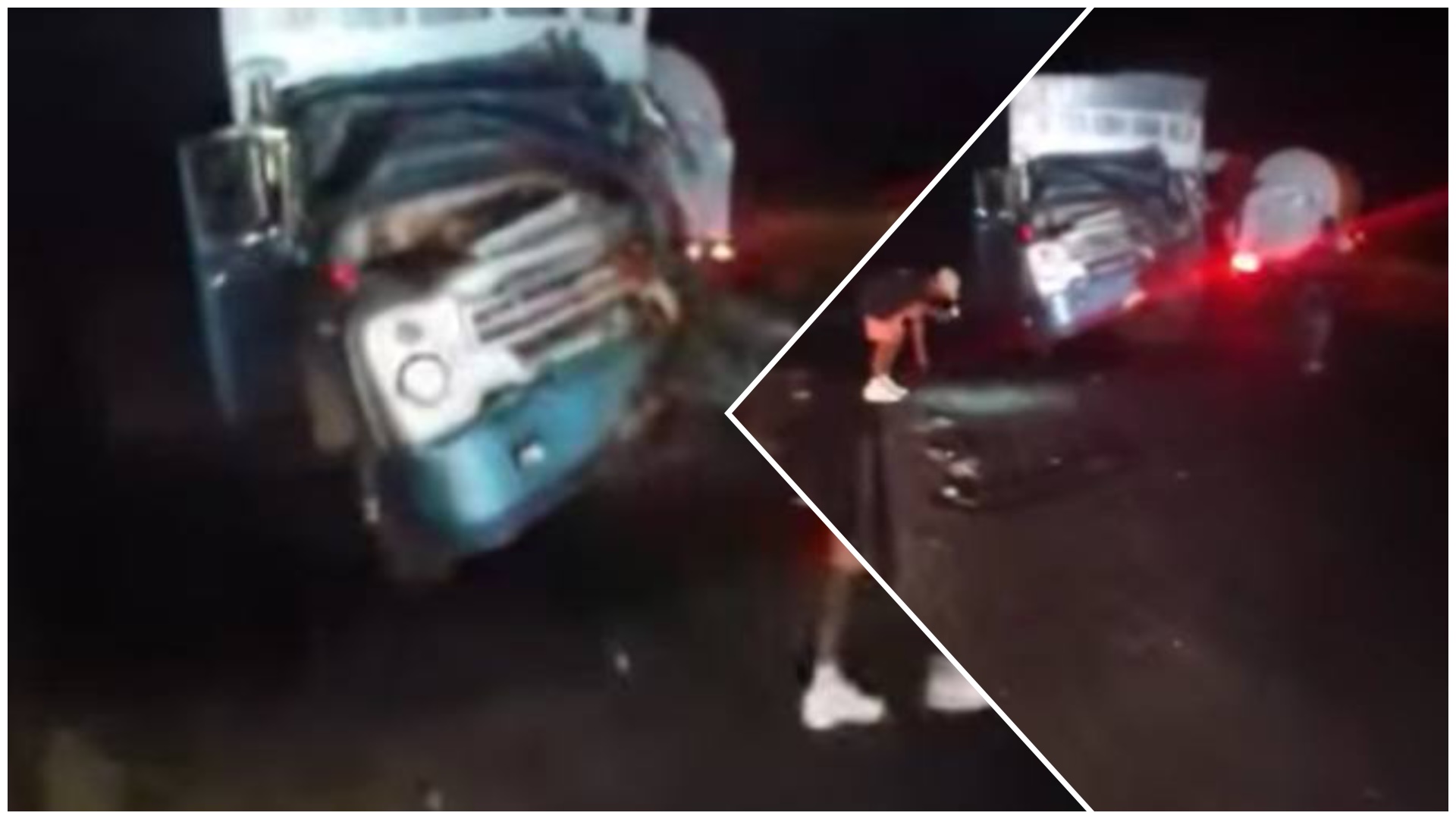 Accidente de camión en carretera nocturna