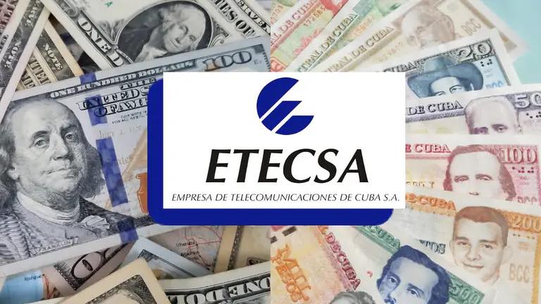 Logo ETECSA sobre billetes diversos