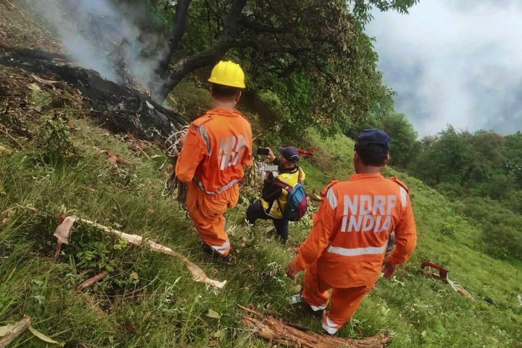 Rescatistas investigan área de accidente en bosque