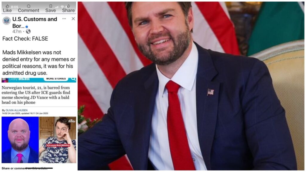 Montaje de memes y texto de Facebook sobre entrada a EE.UU.