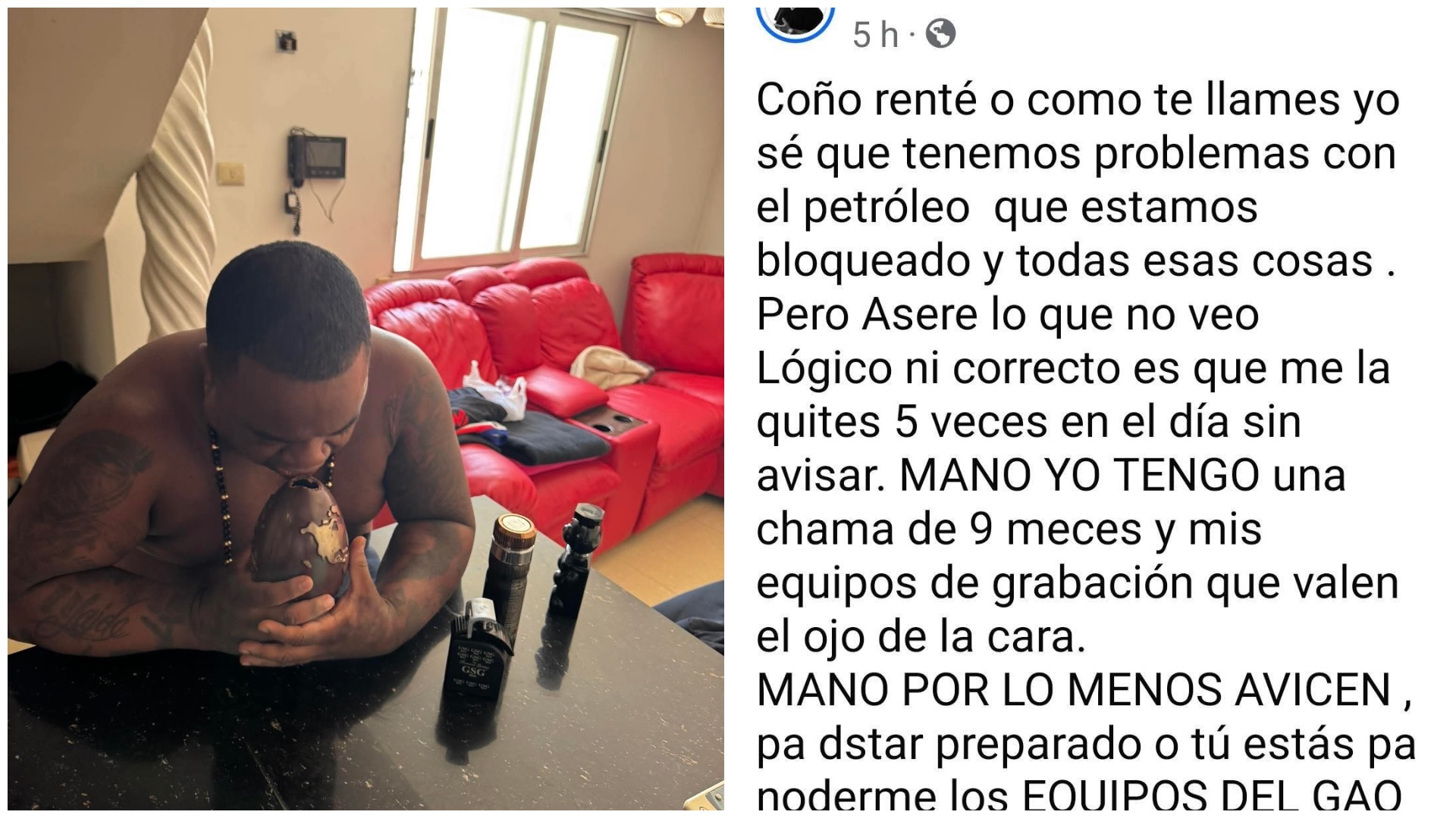 Hombre fumando sentado en sofá rojo