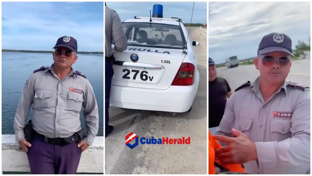 Policías junto a patrulla en carretera costera.