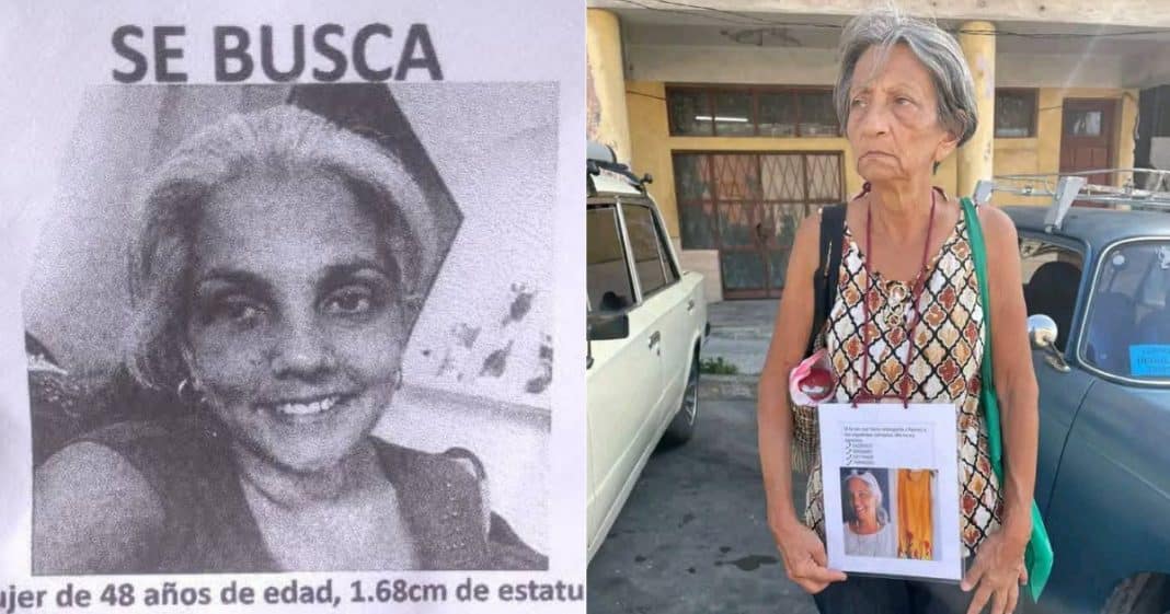 Aviso de persona desaparecida con foto y descripción.