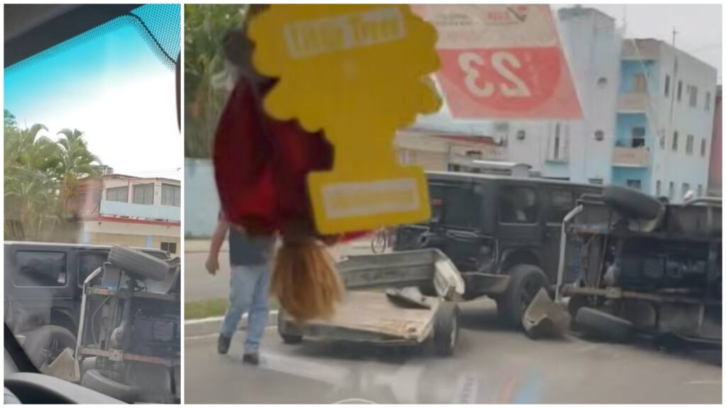 Accidente de coche volcado en la calle.