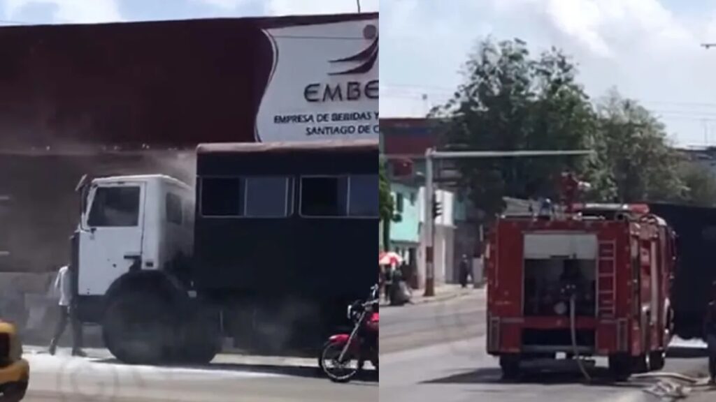 Camión y camión de bomberos en la calle