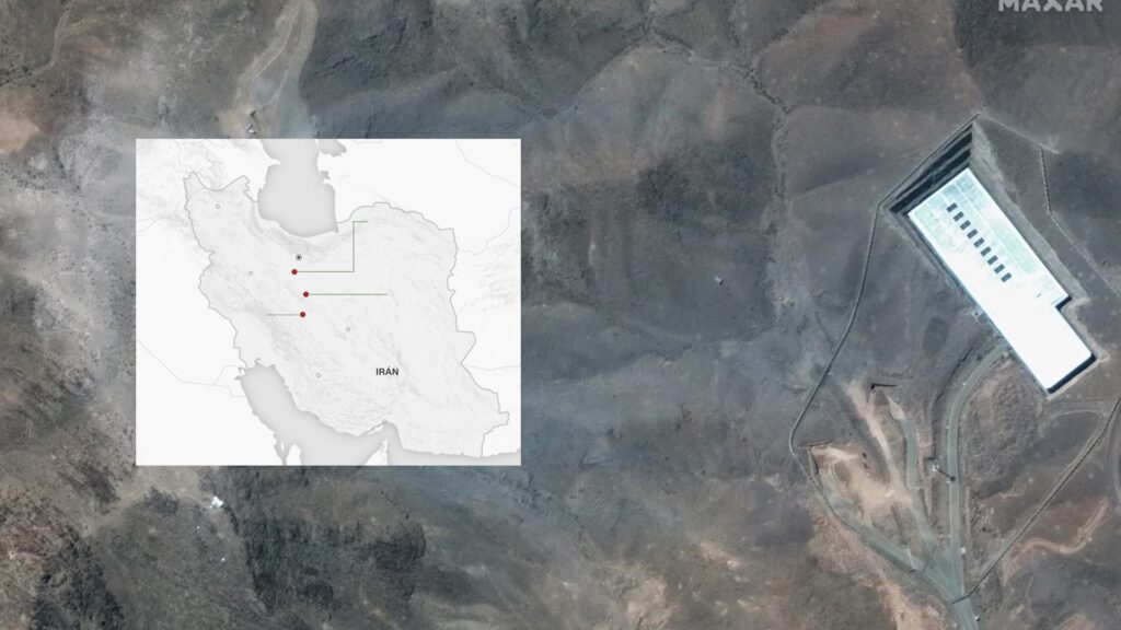 Vista satelital de Irán con mapa insertado