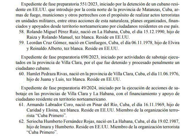 Documento judicial contra ciudadanos cubanos detallado.