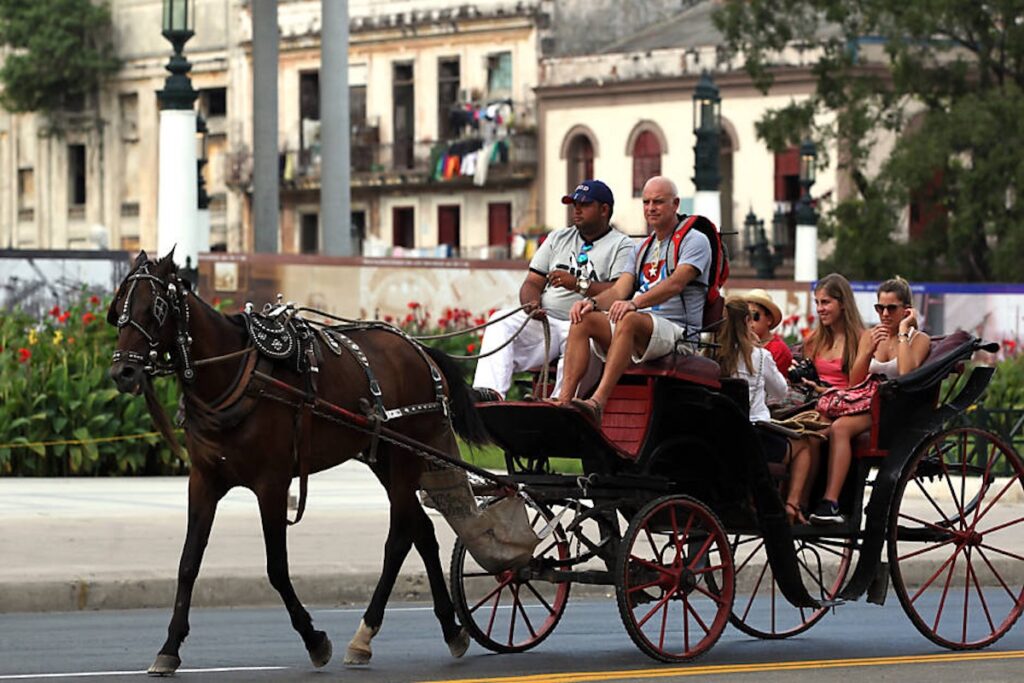Carruaje tirado por caballo en ciudad histórica