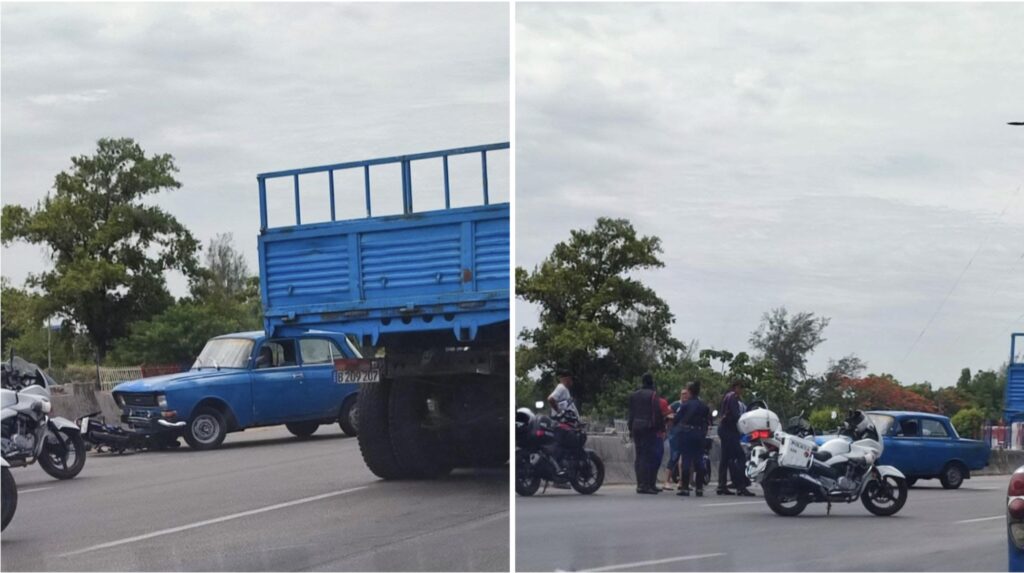 Accidente entre coche, camión y motos en carretera.