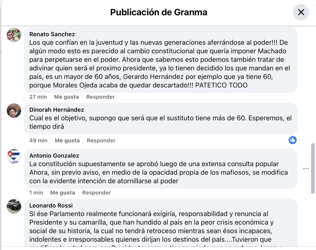 Comentarios sobre política en publicación de Granma.