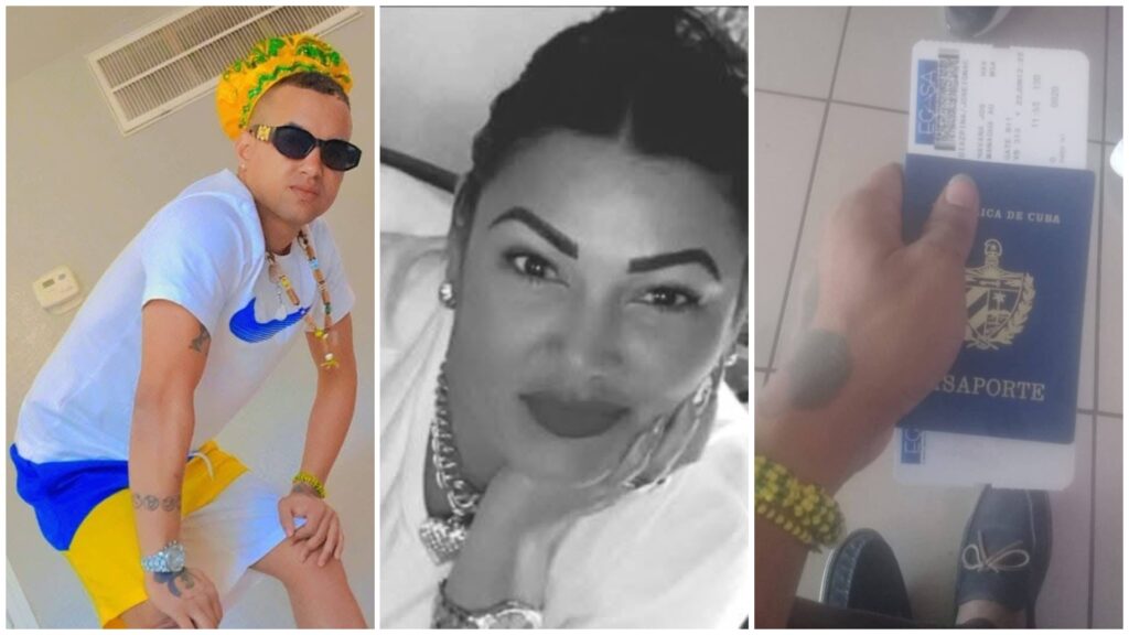 Tres fotos: hombre, mujer y mano con pasaporte.