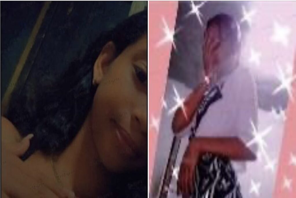 Dos personas sonriendo y con filtro de brillo.