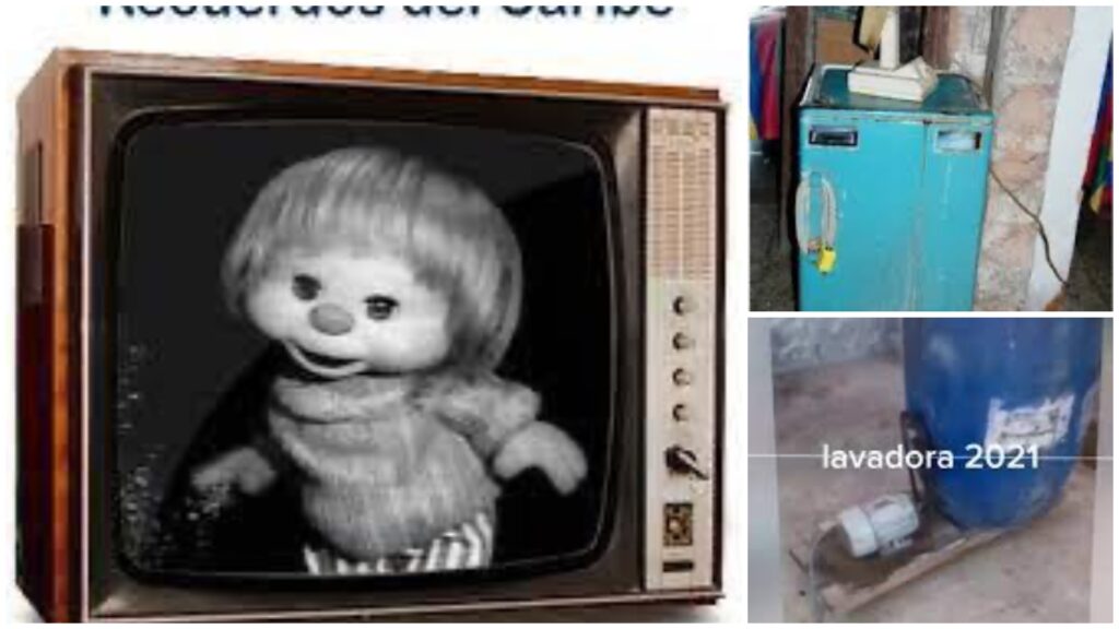 Televisor antiguo y lavadoras viejas
