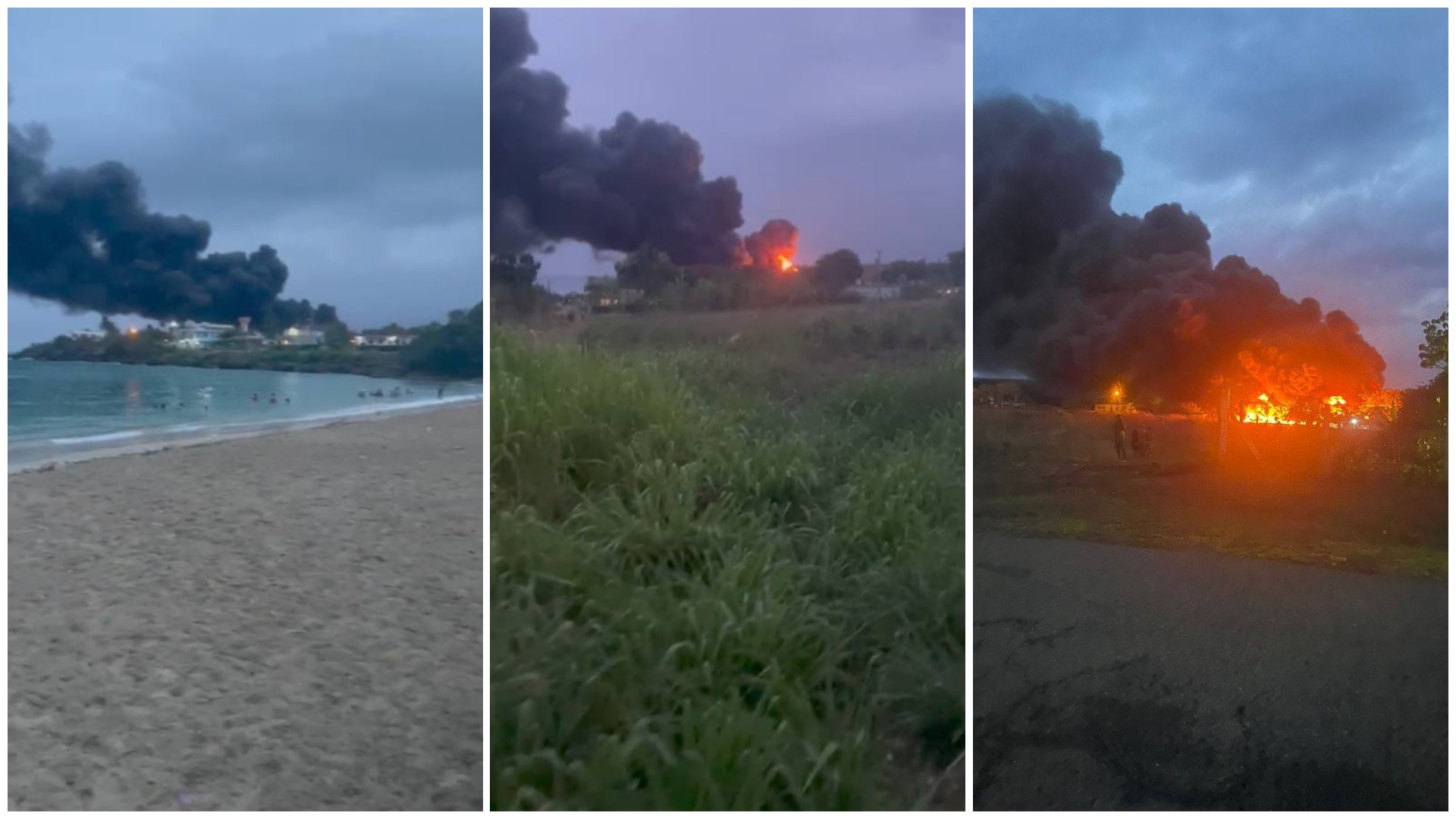 Incendio con humo oscuro cerca de la playa