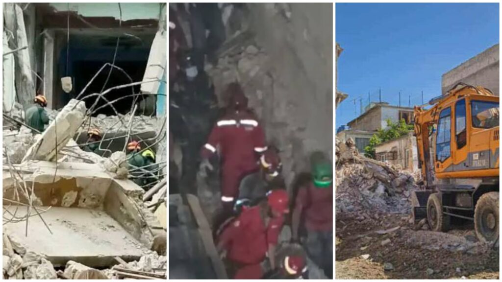 Rescatistas trabajan en escombros tras un colapso