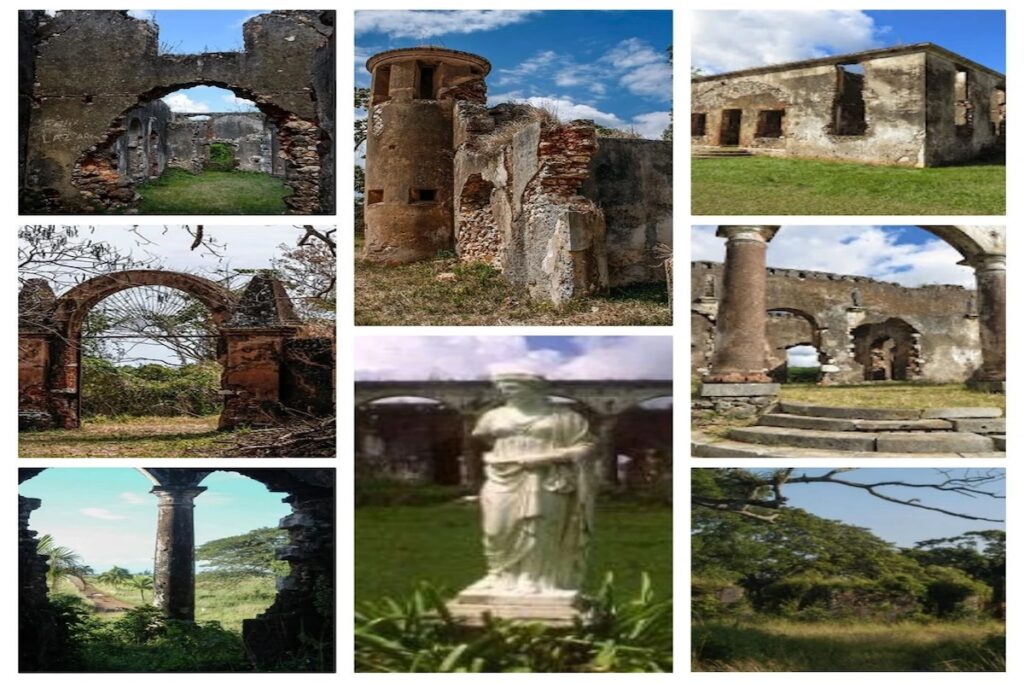 Ruinas históricas en paisaje natural con cielo azul.