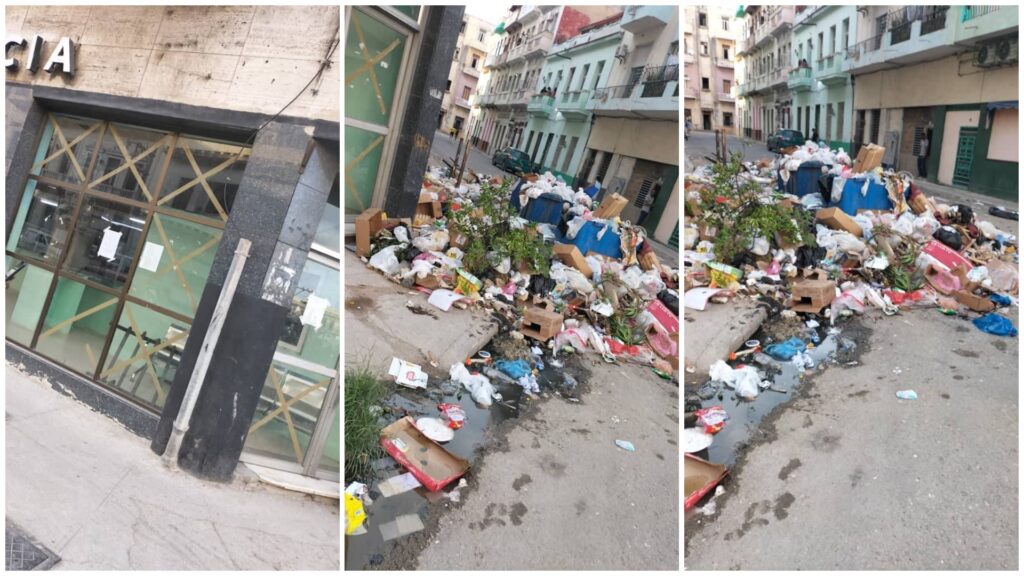 Basura acumulada en calle urbana.