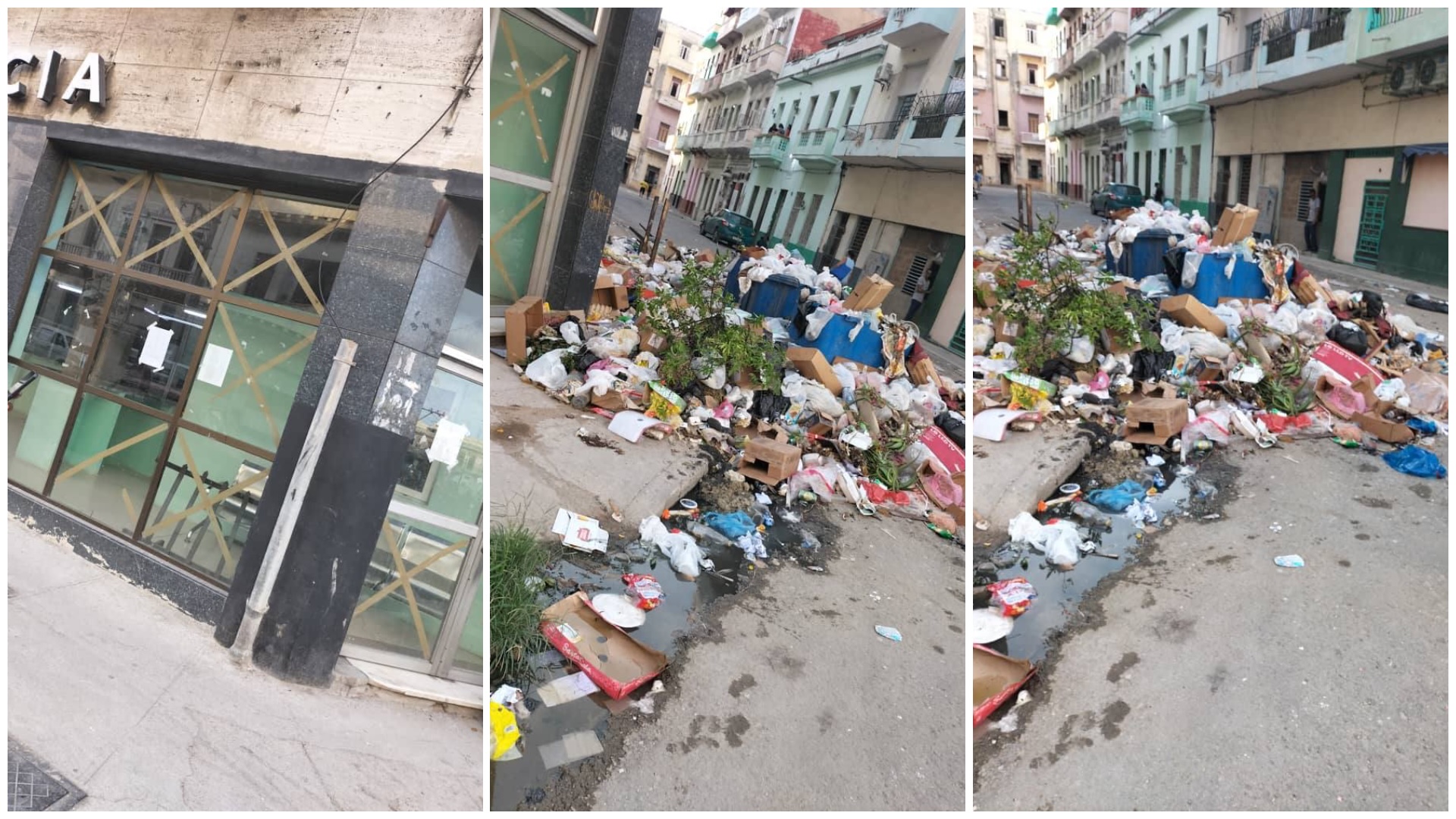 Basura acumulada en calle urbana.