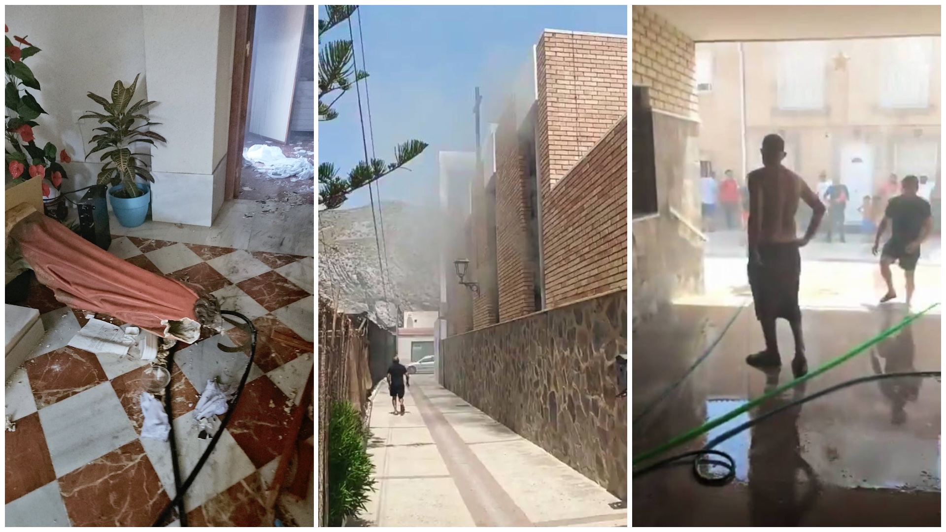 Daños y personas en una calle tras incidente.