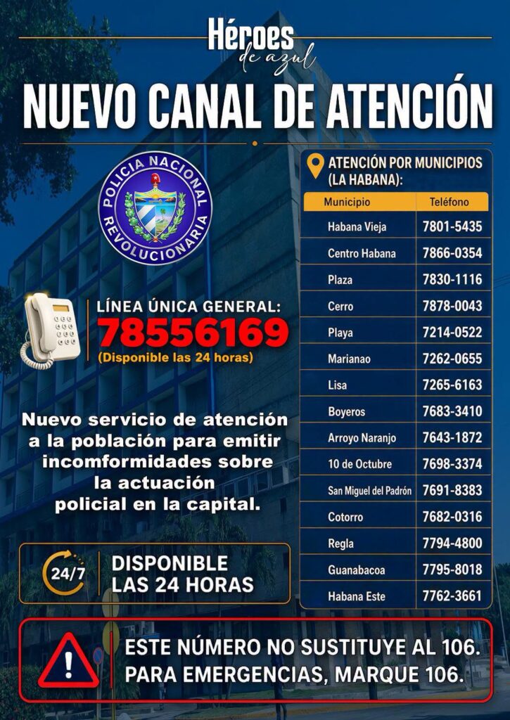 Infografía sobre nuevos canales de atención de la policía cubana.