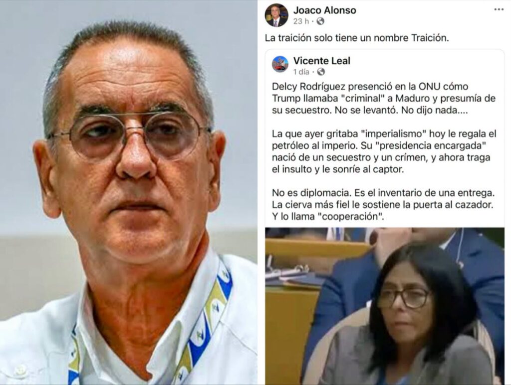 Hombre con gafas y captura de texto sobre política venezolana.