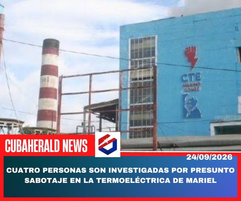 Fachada de la central termoeléctrica de Mariel con titular de noticia.
