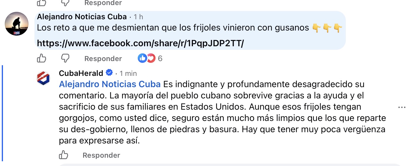 Captura de una discusión en redes sobre alimentos en Cuba.