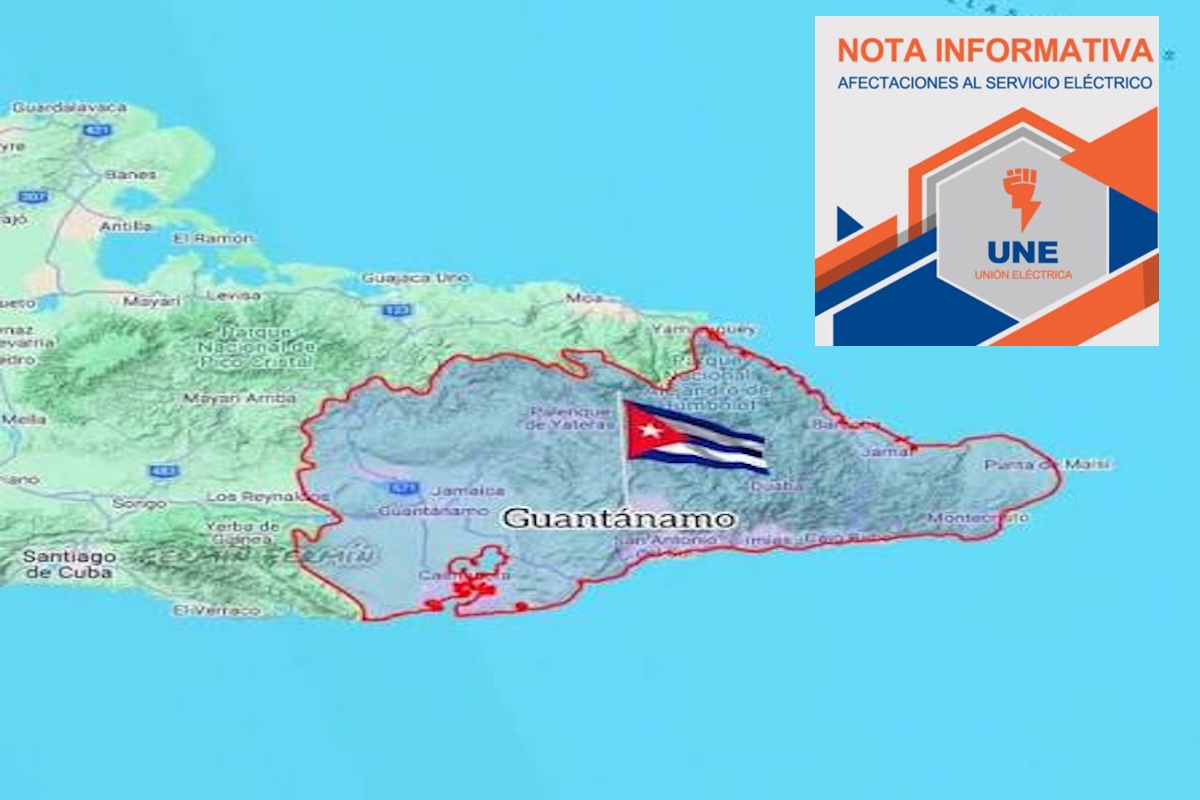 Mapa de Guantánamo, Cuba, con aviso de la Unión Eléctrica.