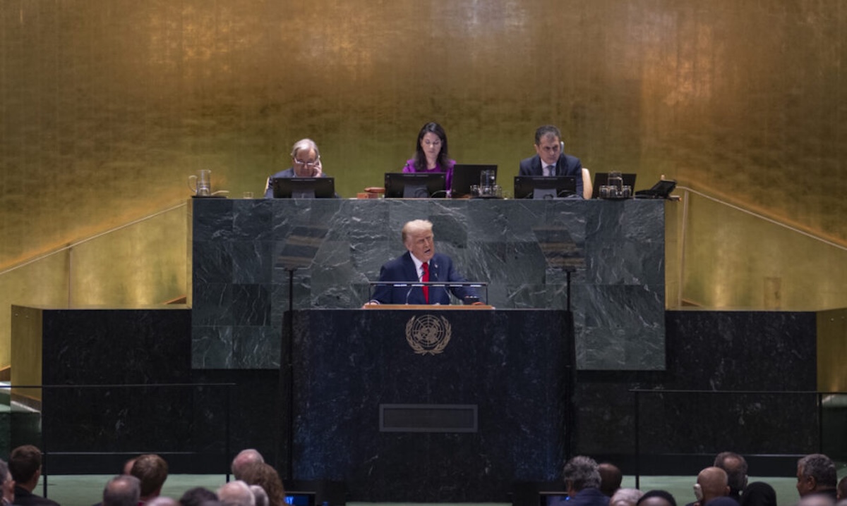 Donald Trump dando un discurso en la ONU.