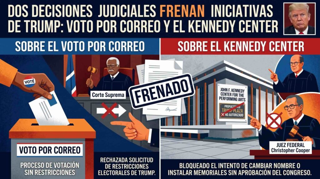 Infografía sobre fallos judiciales contra iniciativas de Donald Trump.